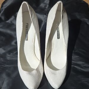 BCBGeneration Cream Textured Pointed-Toe Heels
